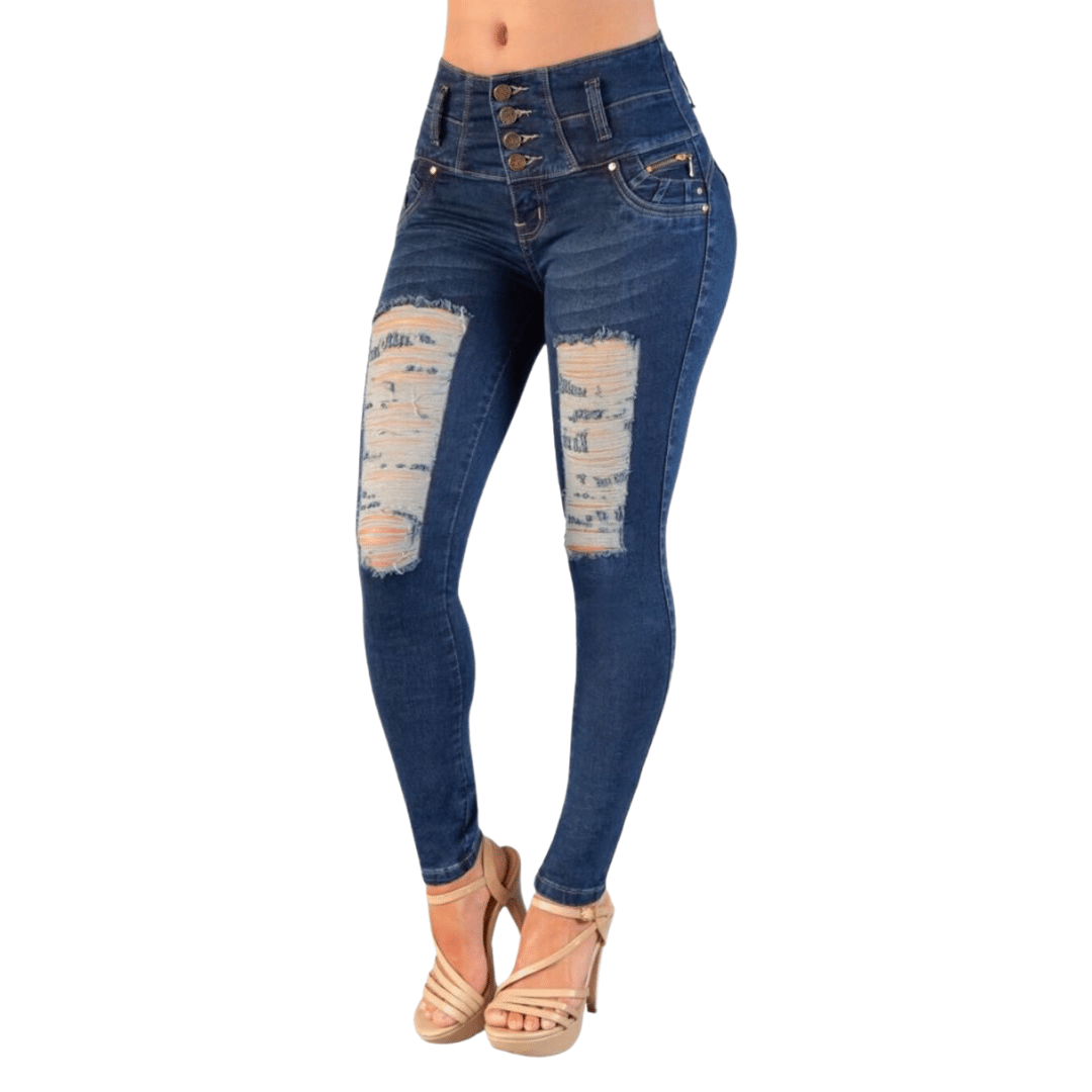 BUTT LIFTING JEANS DISTRESSED DARK BLUE TK386