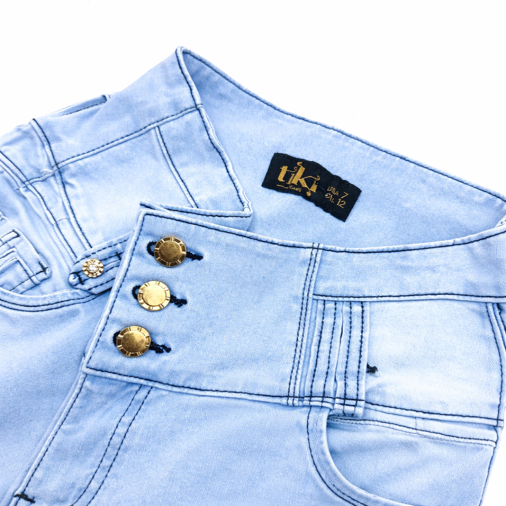 BUTT LIFTING LIGHT BLUE DISTRESSED ANKLET SKINNY JEANS TK578