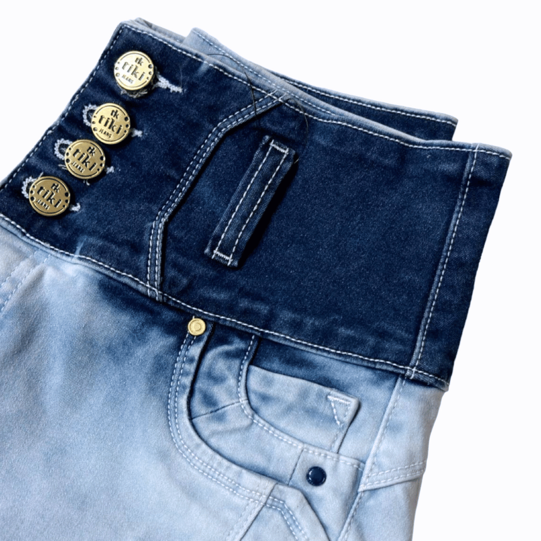 BUTT LIFTING CAPRI JEANS BLUE TWO-TONE TK471
