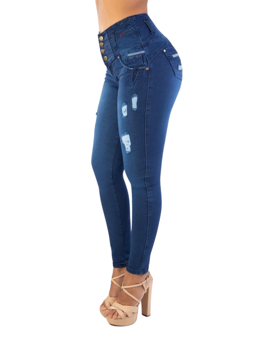 BUTT LIFTING DARK BLUE DISTRESSED SKINNY JEANS TK570