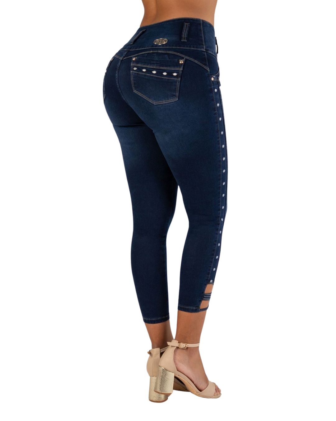 BUTT LIFTING DARK BLUE RHINESTONE ANKLET SKINNY JEANS TK574