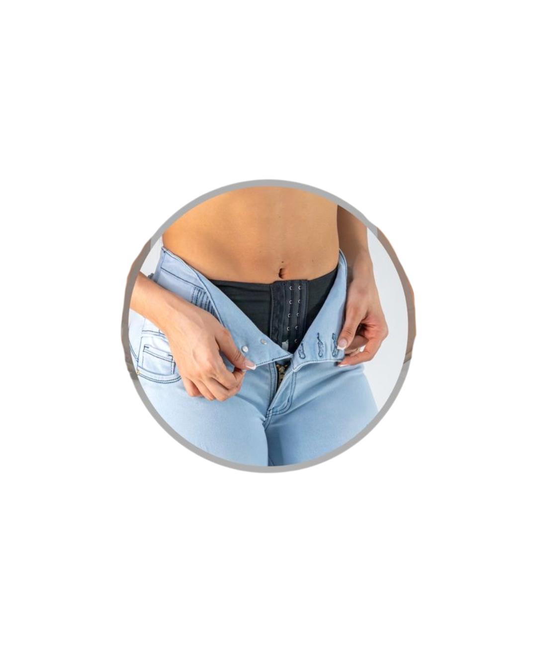 BUTT LIFTING LIGHT BLUE DISTRESSED ANKLET SKINNY JEANS WITH SHAPEWEAR TK579