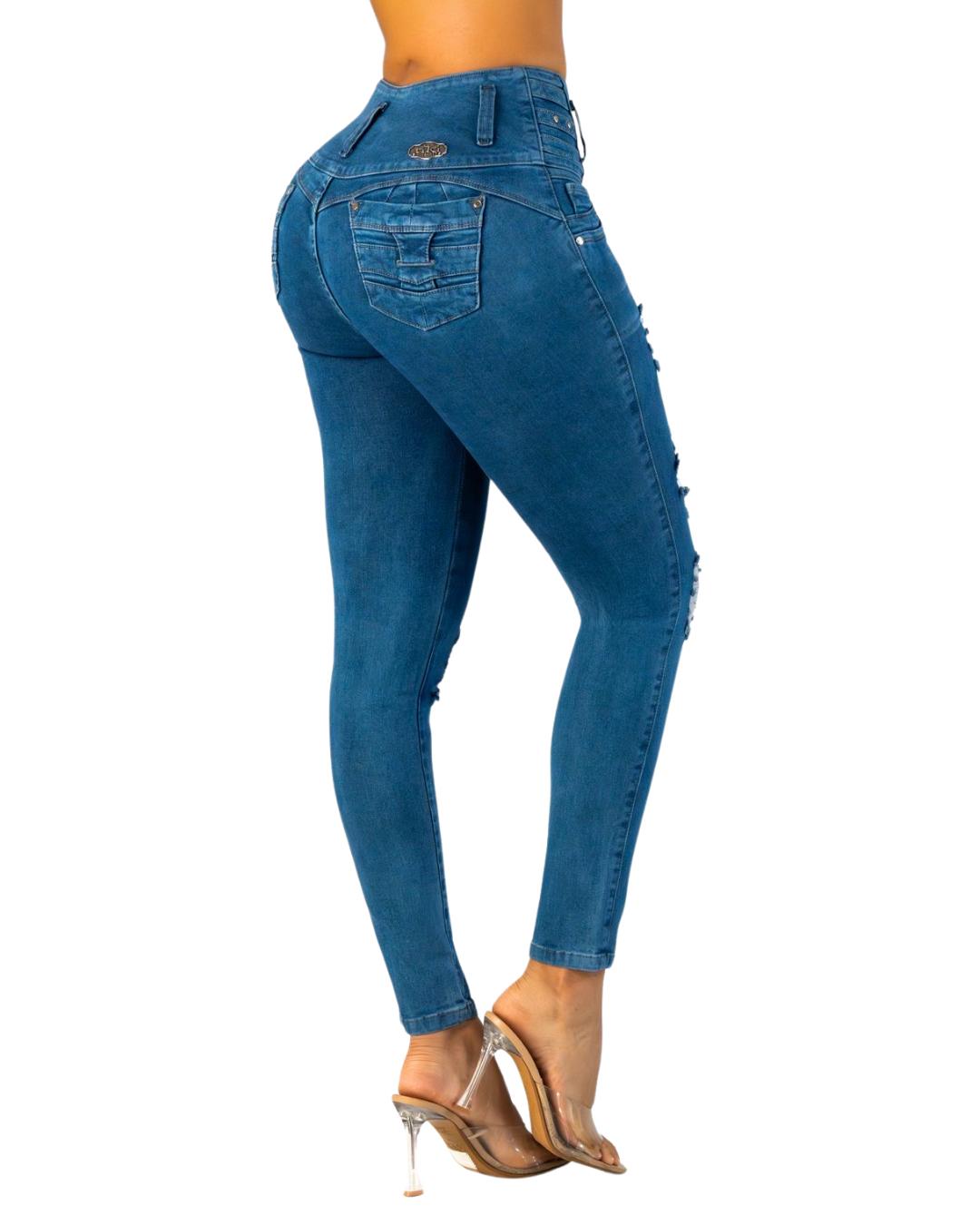 BUTT LIFTING BLUE DISTRESSED SKINNY JEANS TK583