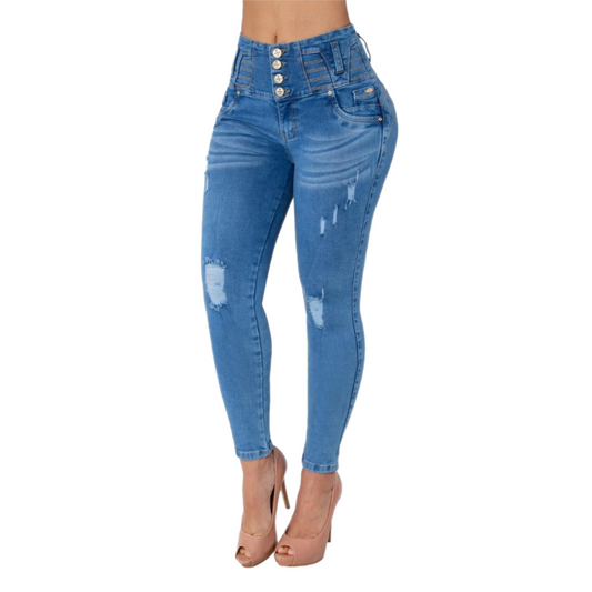 BUTT LIFTING JEANS DISTRESSED LIGHT BLUE TK457