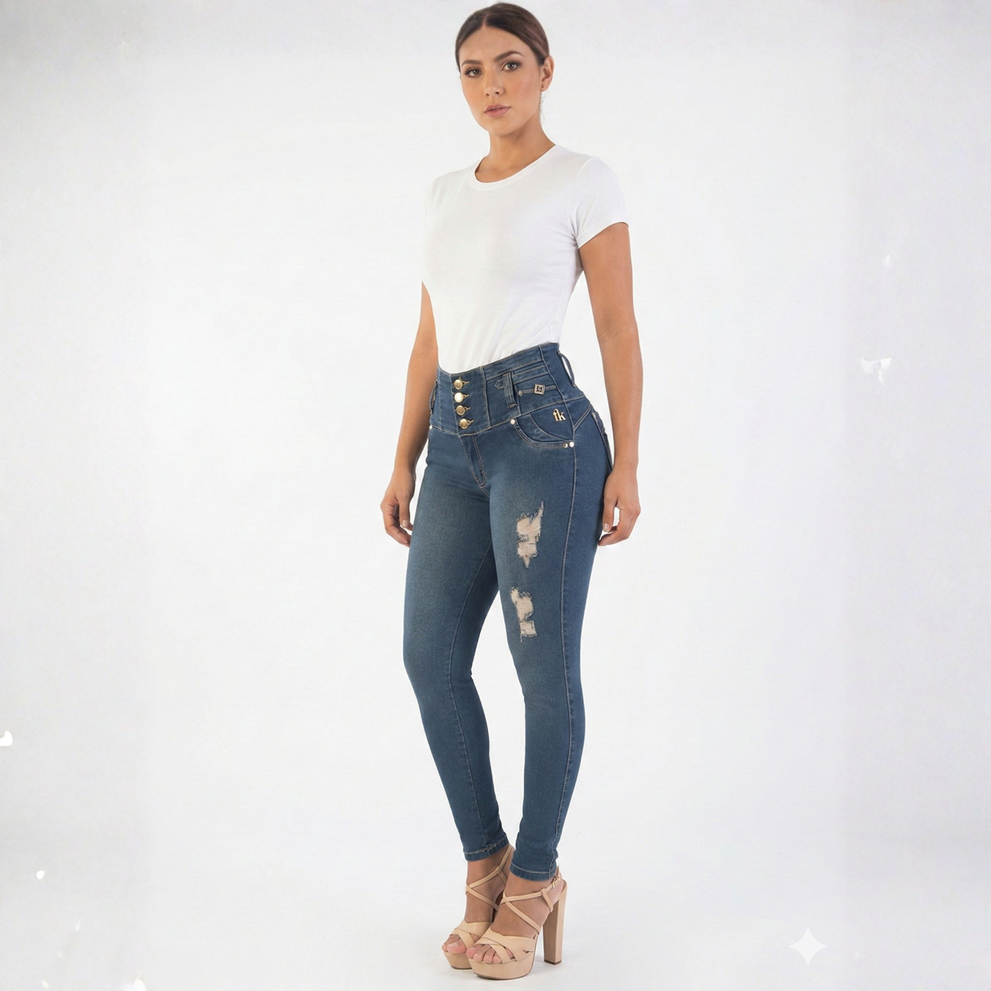 BUTT LIFTING INDIGO BLUE DISTRESSED SKINNY JEANS TK560