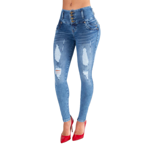 BUTT LIFTING JEANS DISTRESSED LIGHT BLUE TK435