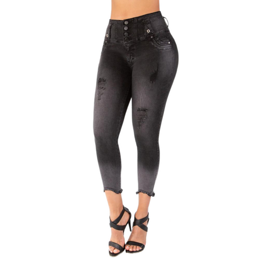 BUTT LIFTING JEANS DISTRESSED DARK GRAY TK483