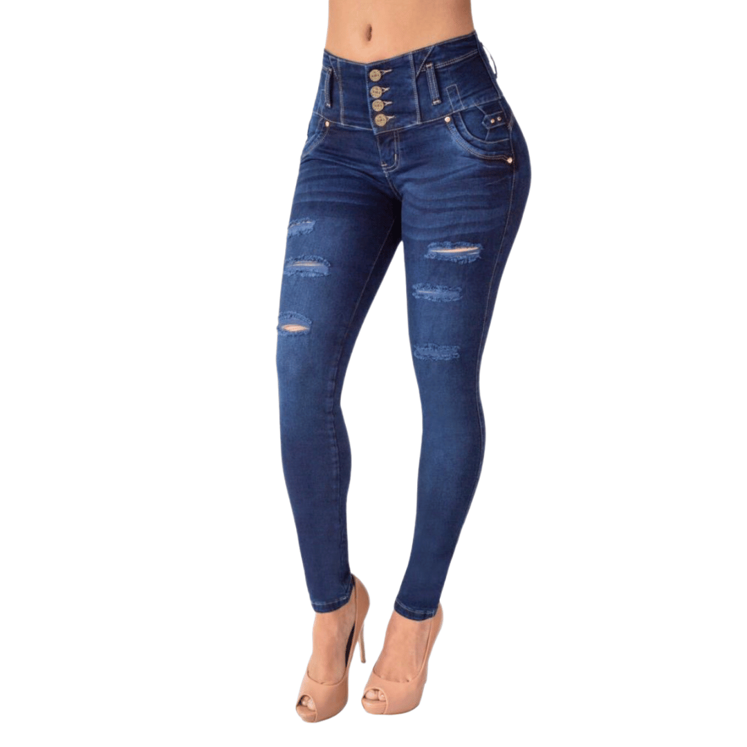BUTT LIFTING JEANS DISTRESSED DARK BLUE TK372
