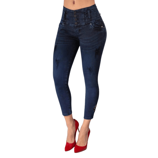 BUTT LIFTING JEANS DISTRESSED DARK BLUE TK360