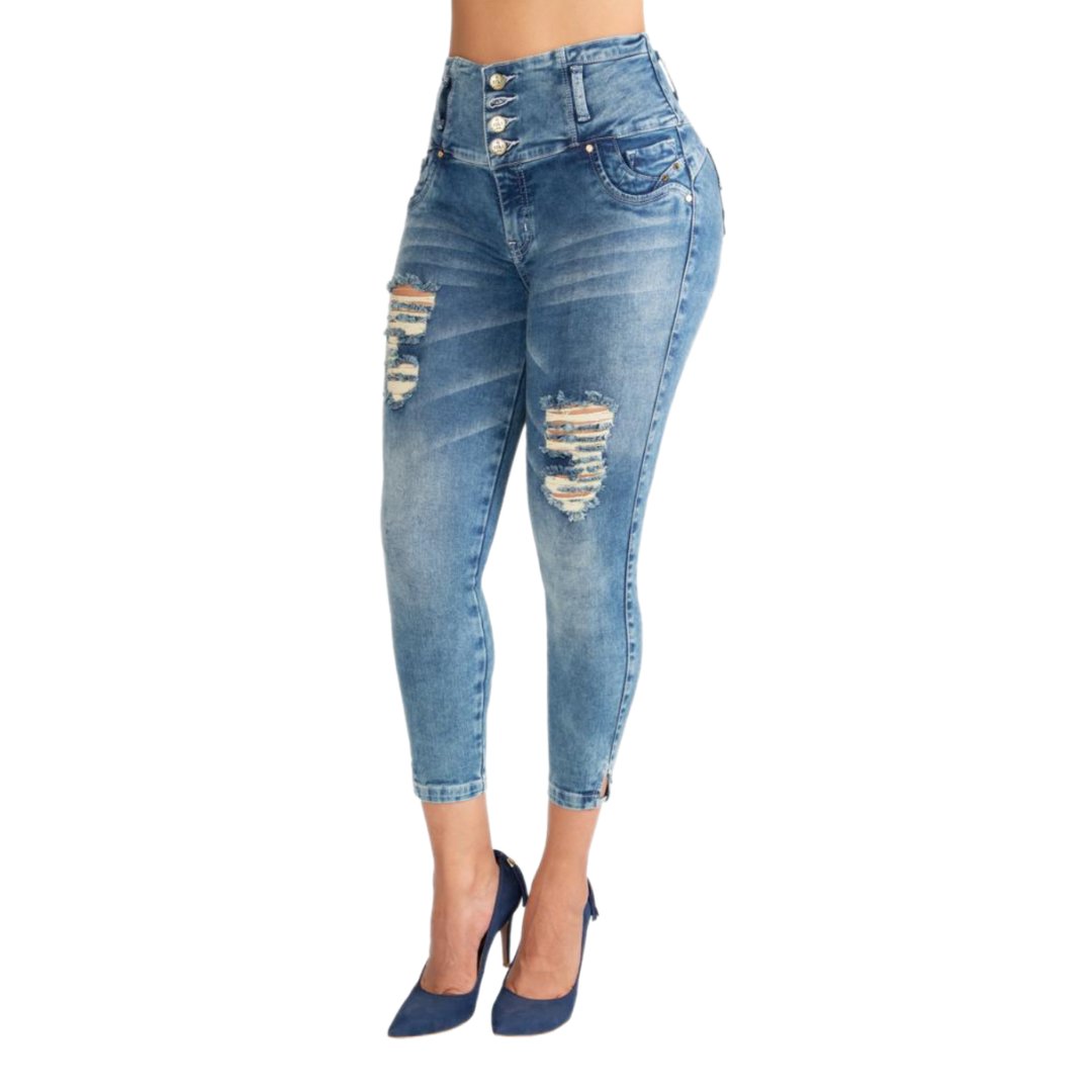 BUTT LIFTING JEANS DISTRESSED LIGHT BLUE TK475