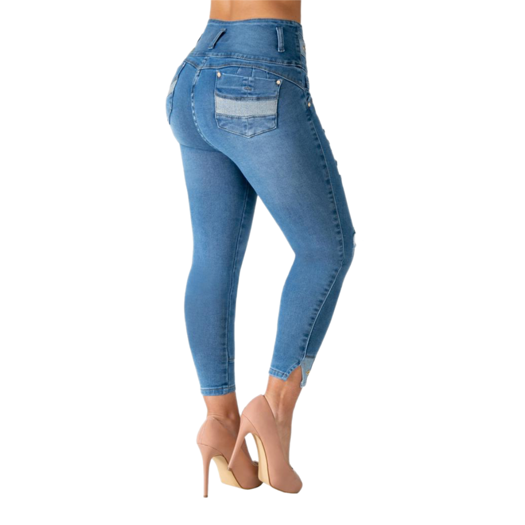 BUTT LIFTING JEANS DISTRESSED LIGHT BLUE TK473