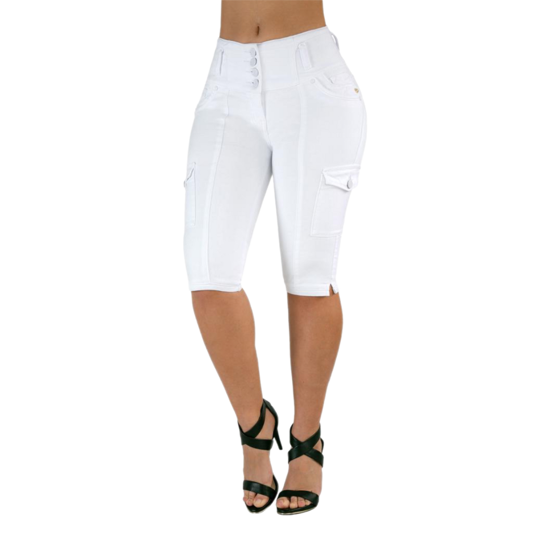 Tiki Jeans Women's High Waist Stretchy Skinny Denim Capri Pants, Heart-Design Butt-Lifting, Stitch Detail, White, Lightweight Comfortable Fabric, Pockets, Side Slit, Women's Bottoms Style TK470