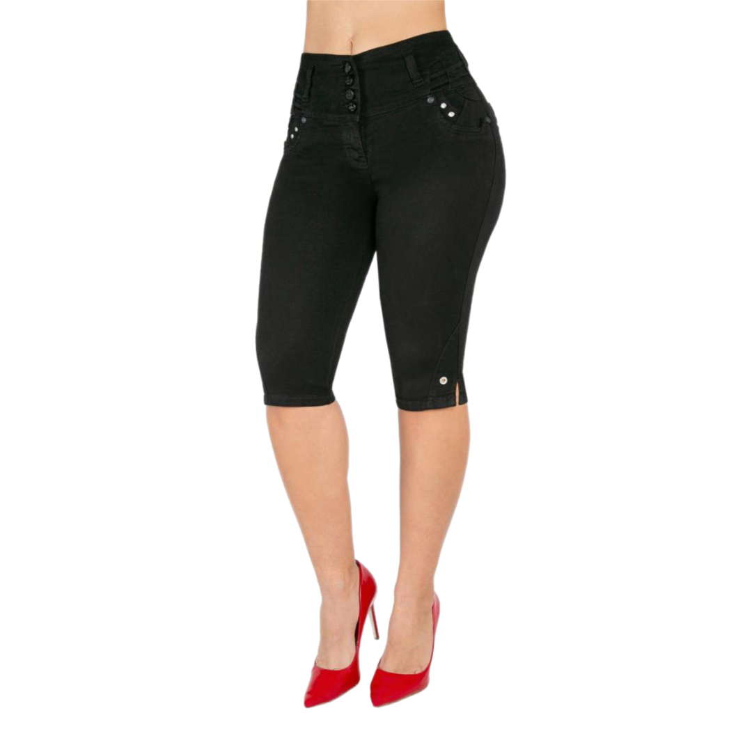 BUTT LIFTING CAPRI JEANS BLACK TK469
