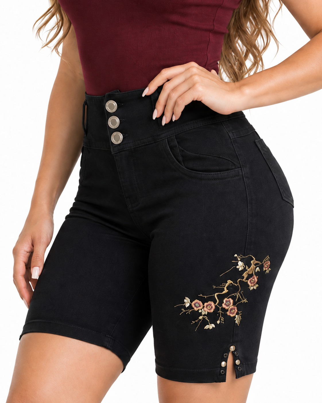 High-Waisted Bermuda Shorts - S1021 DARK