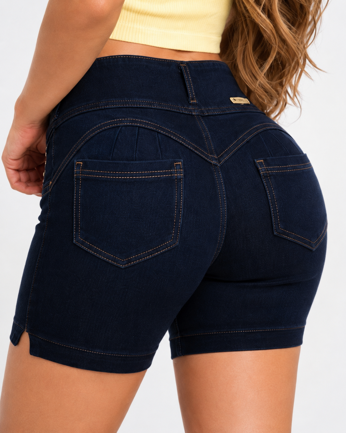 High-Waisted Shorts - S1014 DARK BLUE