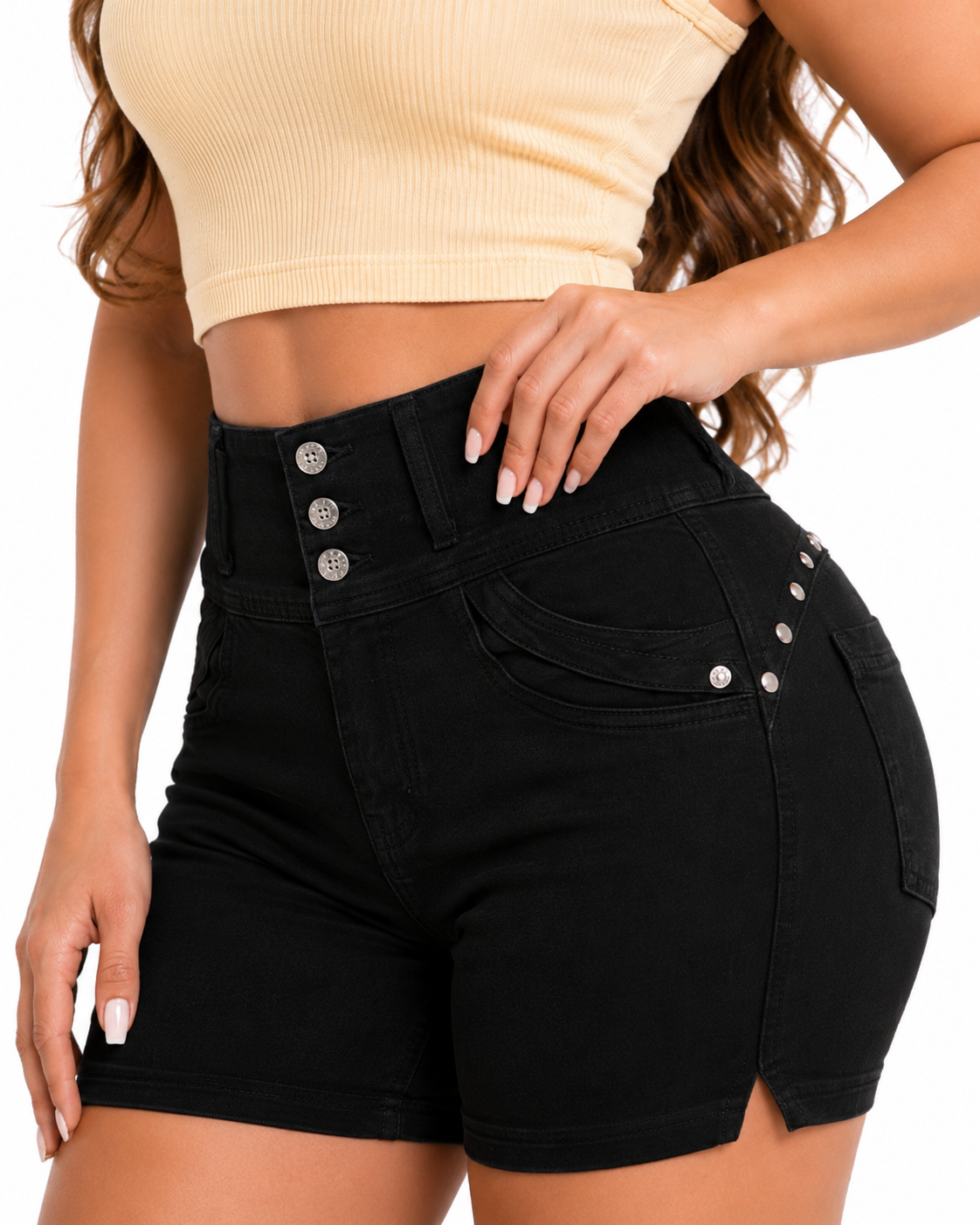 High-Waisted Shorts - S1029 BLACK