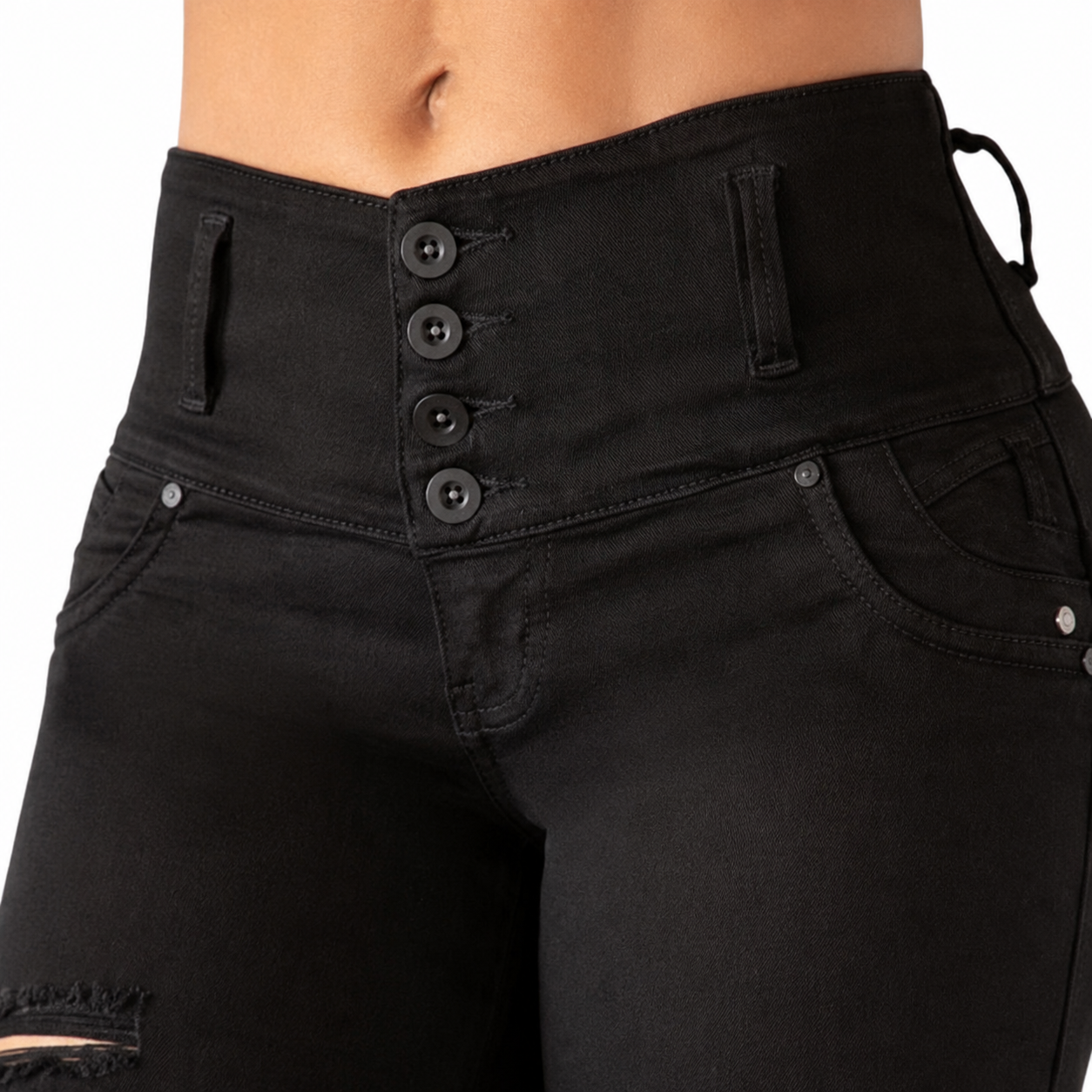 BUTT LIFTING JEANS DISTRESSED BLACK TK395