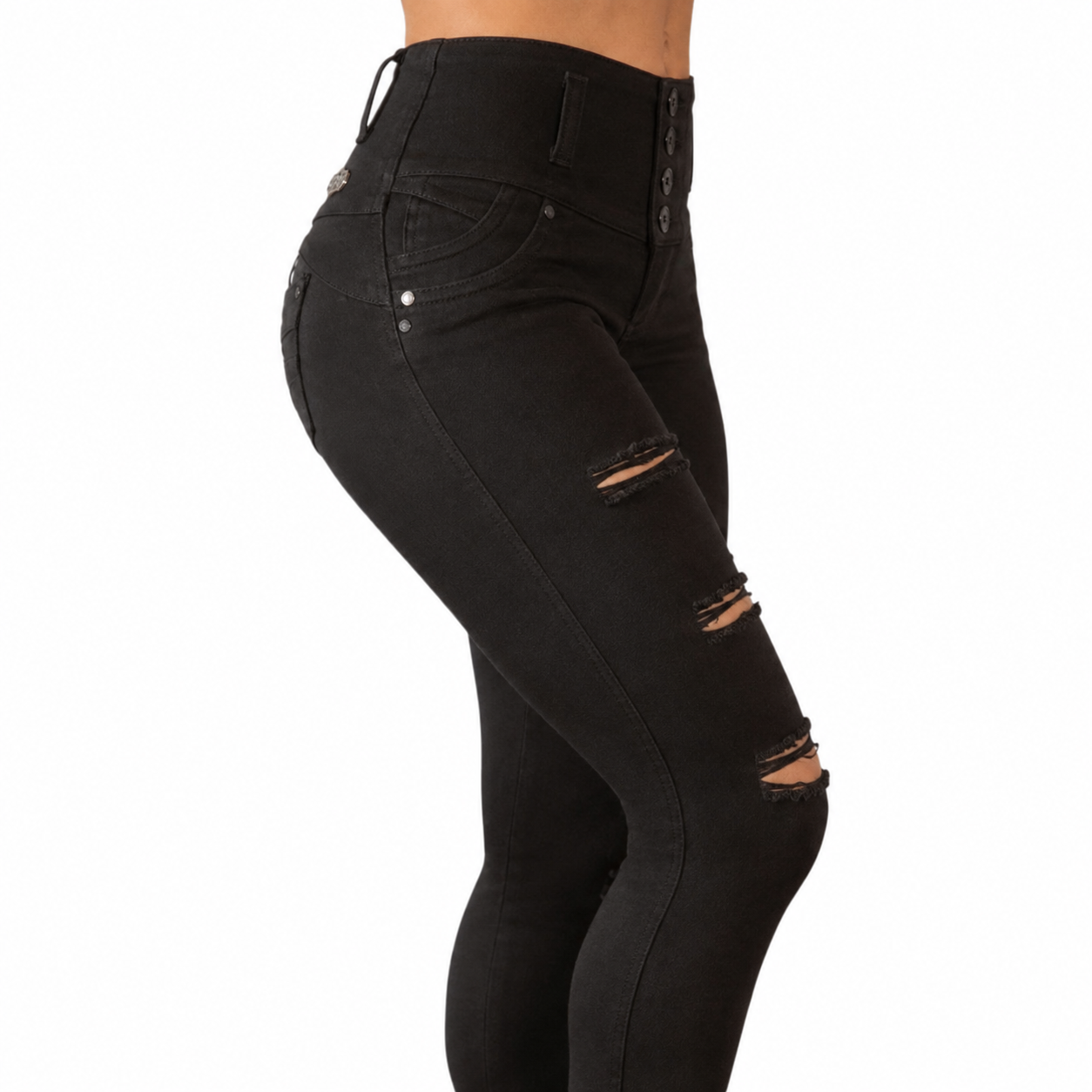 BUTT LIFTING JEANS DISTRESSED BLACK TK395