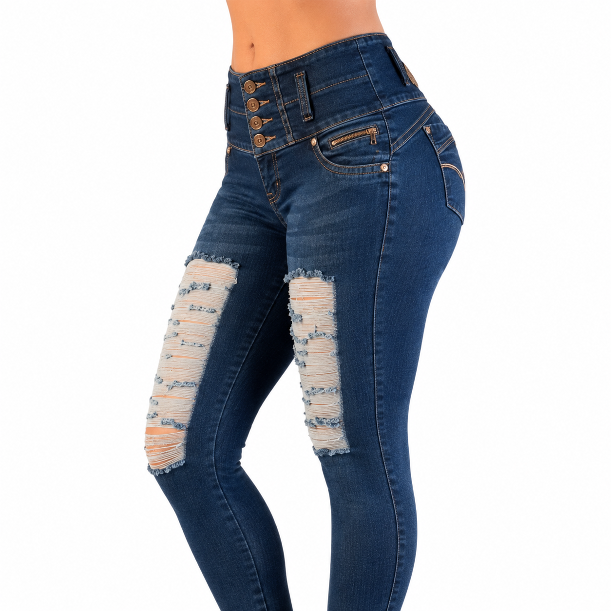 BUTT LIFTING JEANS DISTRESSED DARK BLUE TK386