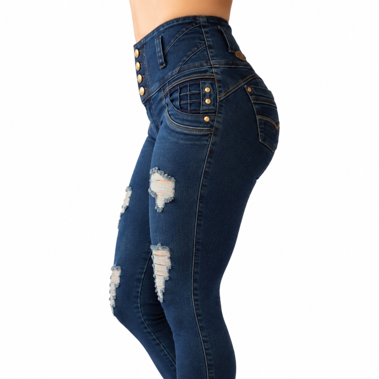 BUTT LIFTING JEANS DISTRESSED DARK BLUE TK399