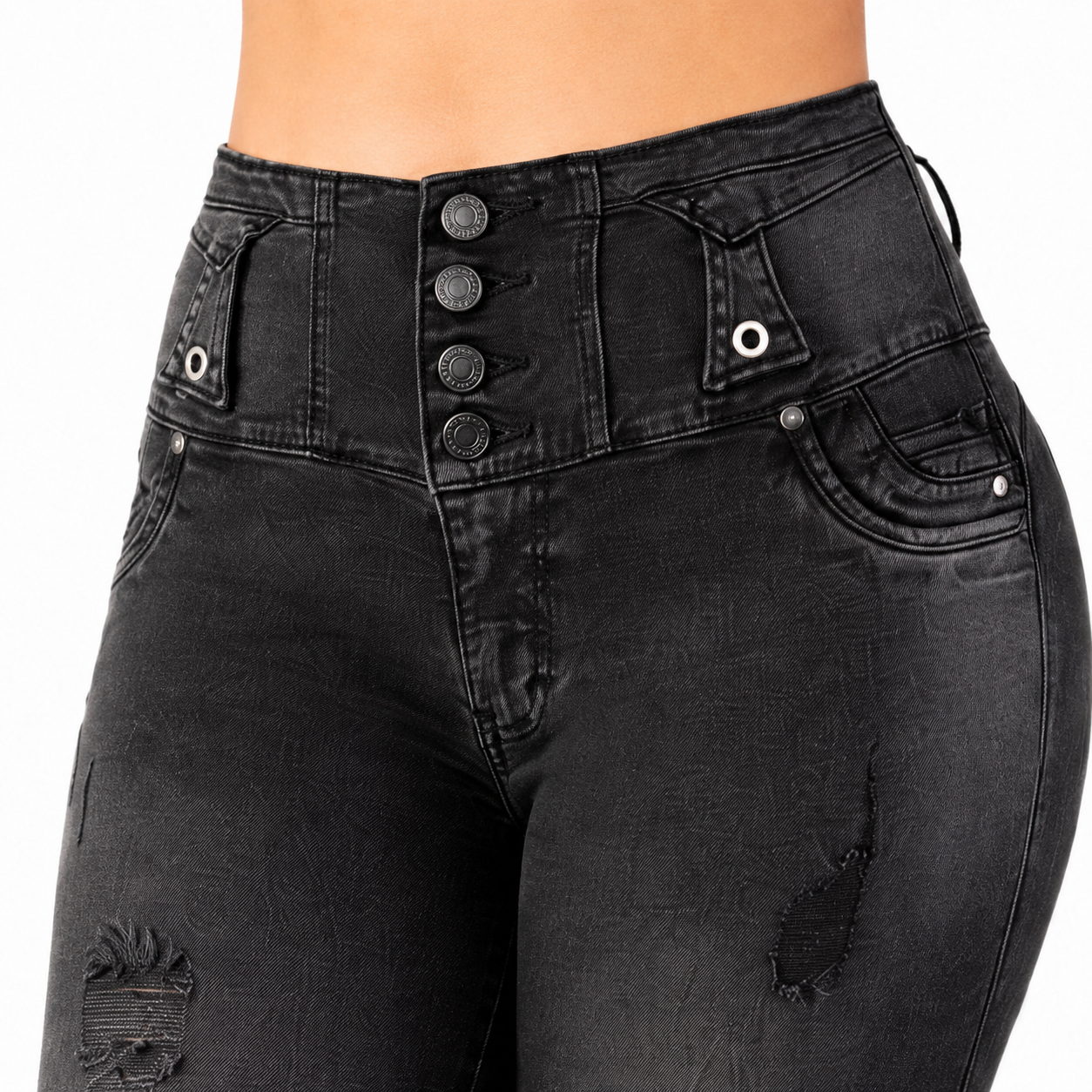BUTT LIFTING JEANS DISTRESSED DARK GRAY TK483