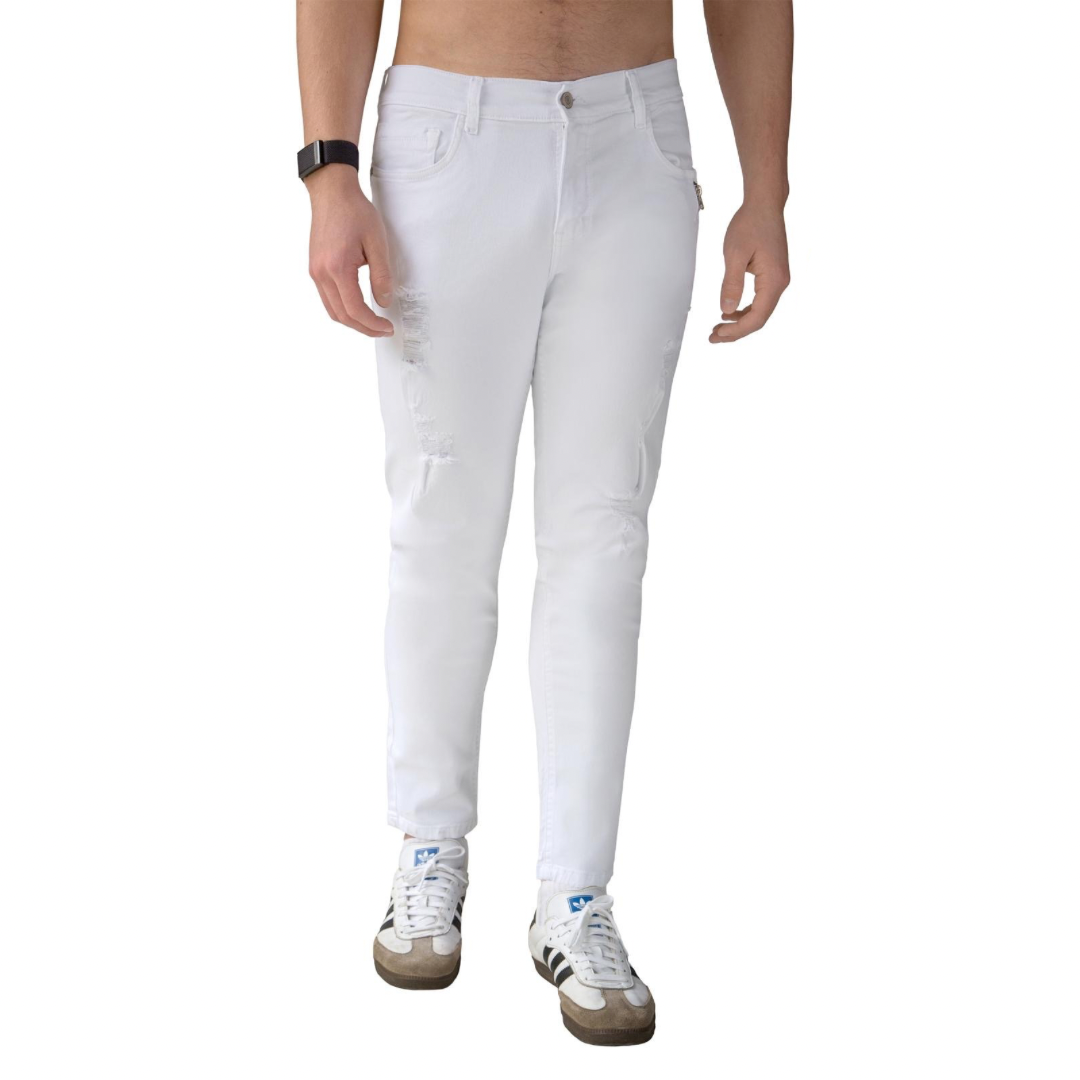 MEN’S JEANS RIPPED WHITE TK042