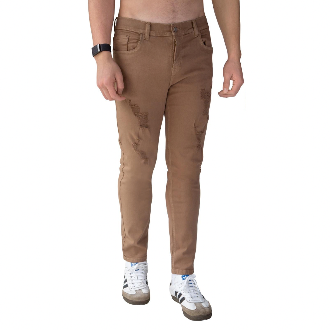 MEN’S JEANS RIPPED BROWN TK043