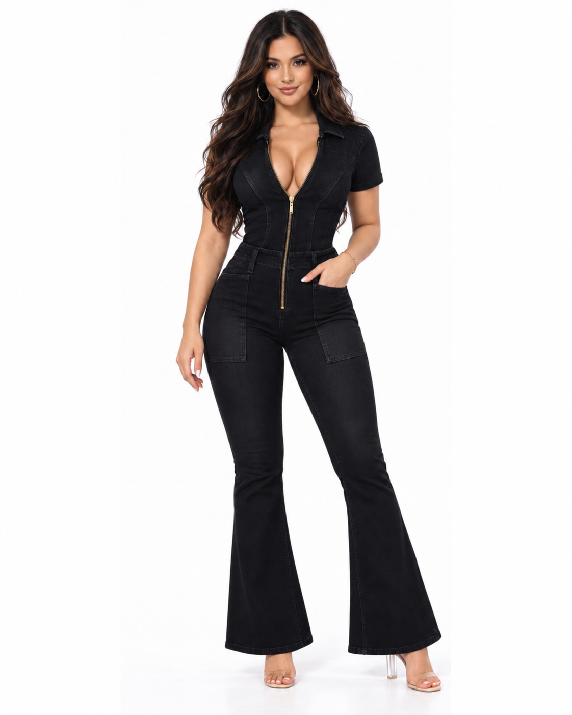 Women's Flared Denim Jumpsuit – Elegance & Style - SELENA