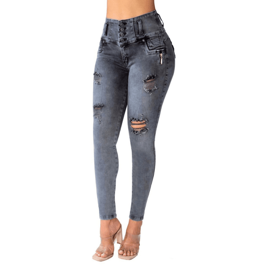 BUTT LIFTING JEANS CONTROL DISTRESSED GRAY TK506
