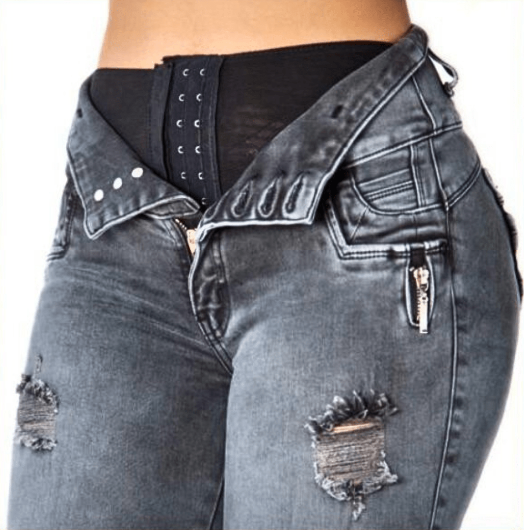 BUTT LIFTING JEANS CONTROL DISTRESSED GRAY TK506