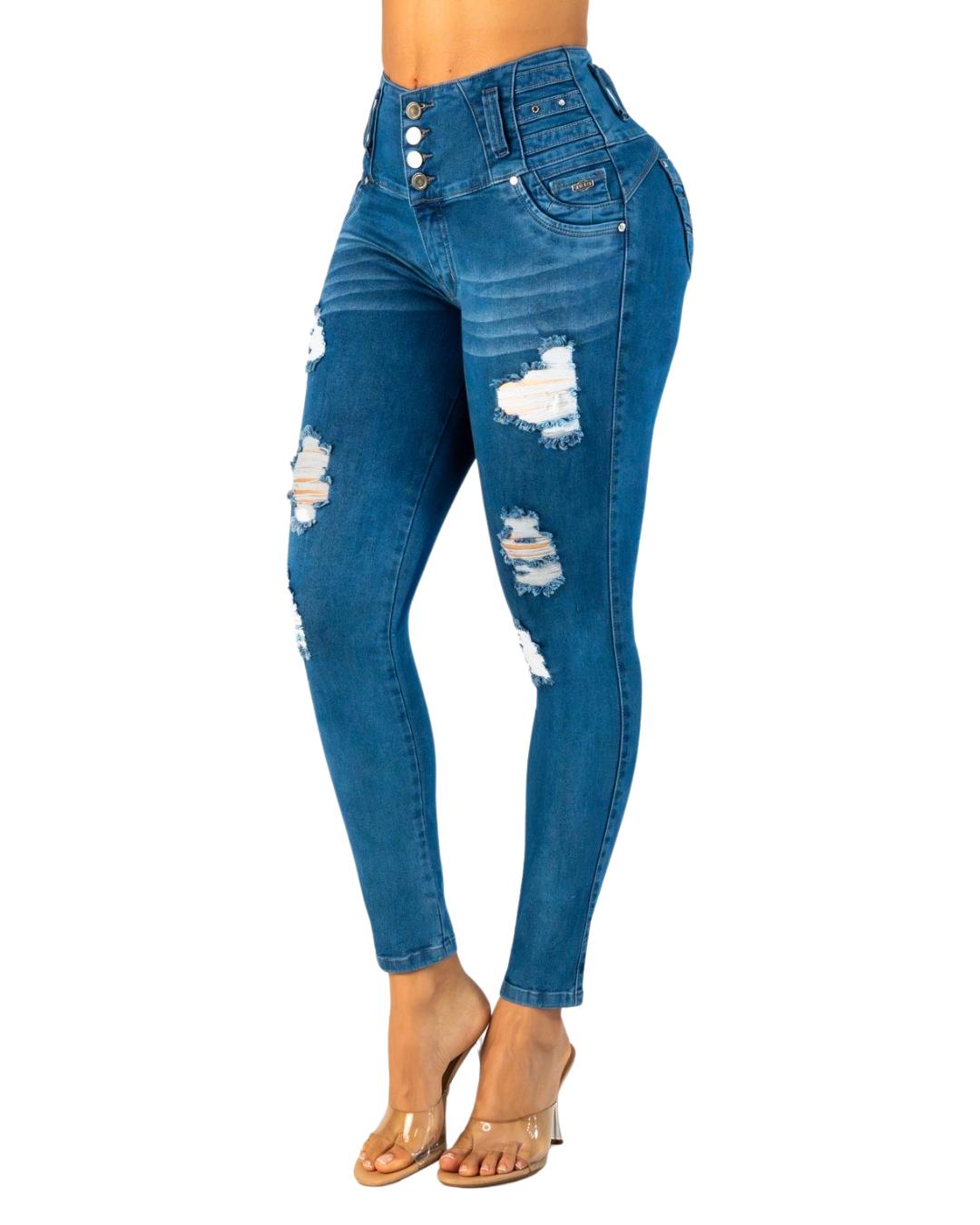 BUTT LIFTING BLUE DISTRESSED SKINNY JEANS TK583